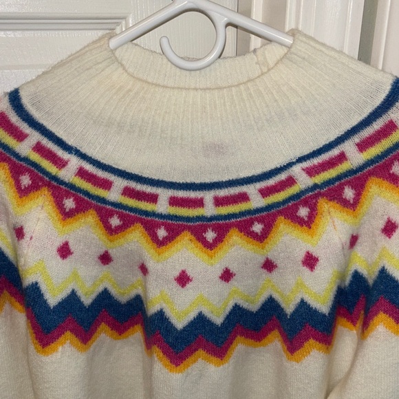 Vince Camuto Cream Multicolor Patterned Mockneck Sweater - Picture 5 of 9
